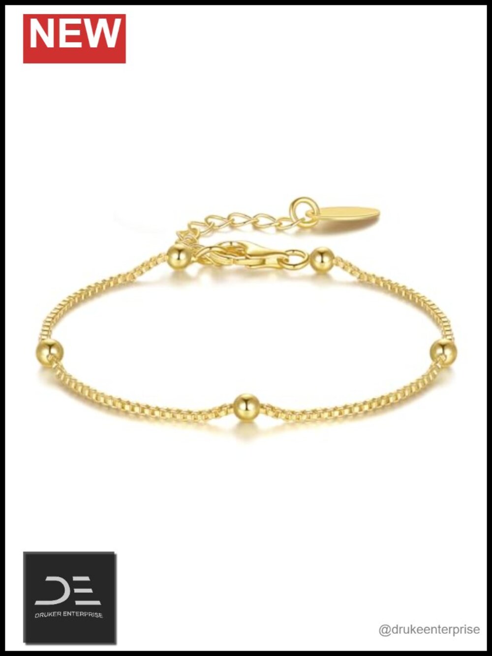 14K Gold Plated Link Bracelet for Women Men Dainty Adjustable Chain Non Tarnish